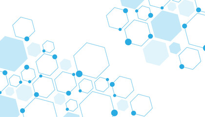 Science network pattern blue Hexagonal abstract background. Big Data Visualization structure elements . Health care and science medical pattern innovation. Template design with concept Dots and lines.