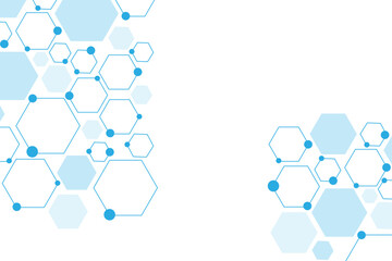 Science network pattern blue Hexagonal abstract background. Big Data Visualization structure elements . Health care and science medical pattern innovation. Template design with concept Dots and lines.