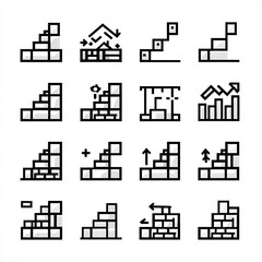 Black Infographic Icons of Graphs and Charts on White Background
