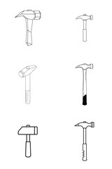 Rock hammer tool icon set line art vector illustration