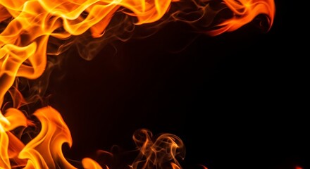 Burning Fire Flame Border on Black Background