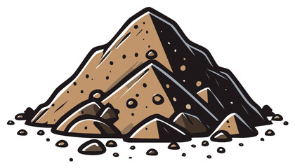 Illustration of a large pile of brown dirt with small rocks and pebbles scattered around