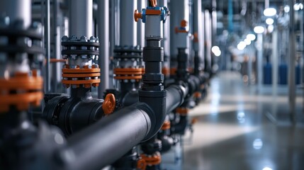 Industrial pipes and valves in a facility
