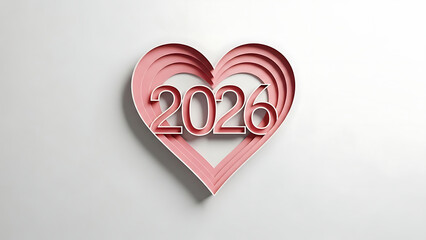 Pink heart shaped sign with 2026 on white background