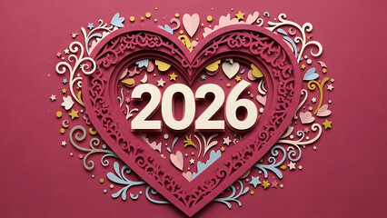 Beautiful heart design with 2026 in vibrant colors for Valentine's Day