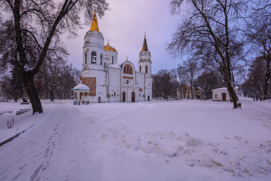 church in the snow in Ukraine 