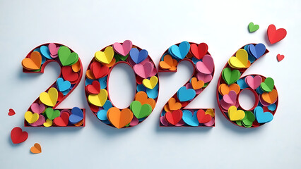 Vibrant 2026 hearts decoration for celebrations and new year festivities