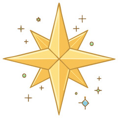 Obraz premium Golden eight-pointed starburst with sparkling accents and subtle highlights
