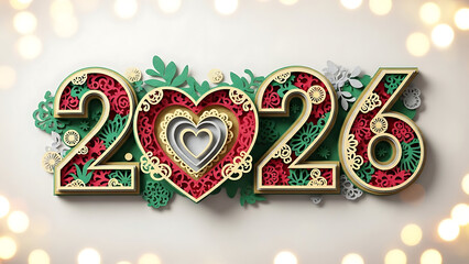 Vibrant 2026 New Year celebration with heart and floral design