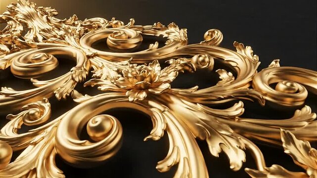 Evolving ornamental filigree flowing in golden pattern baroque inspired animation enhanced