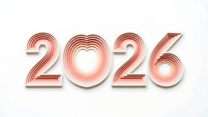 Modern 2026 metallic numbers with pink gradient on white background