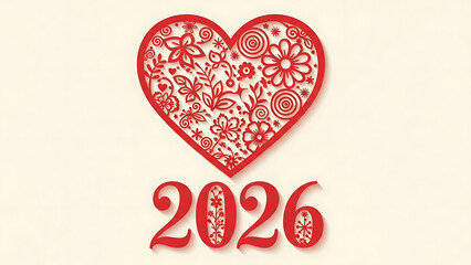 Beautiful red heart with floral design and 2026 date