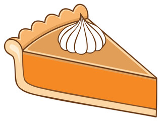 Pumpkin Pie Slice with Whipped Cream Topping, Festive Dessert Illustration