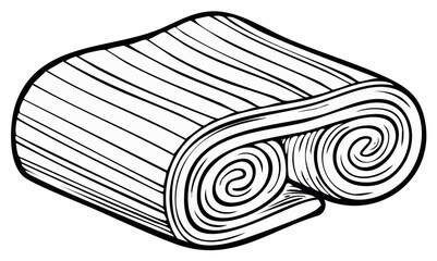 Rolled and folded puff pastry dough showing layers in a black and white line art illustration