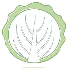 Stylized Cabbage Cross Section Icon with Green Wavy Border Simple Vector Illustration