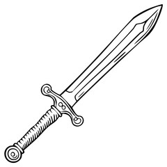 Black and white illustration of a fantasy sword, isolated.
