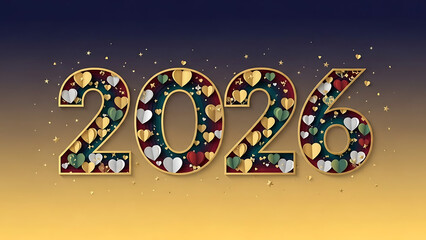 Vibrant 2026 celebration background with colorful hearts and stars