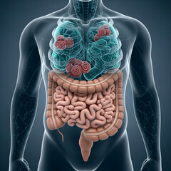 Human Anatomy Illustration of Lungs and Digestive System - 3D Medical Rendering of Internal Organs