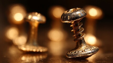 Intricate Brass Screw Head with Detailed Threads and Golden Sheen