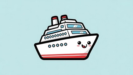 Cartoon Cruise Ship Illustration on Blue Background.