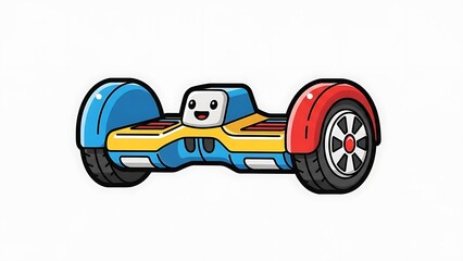 Colorful Cartoon Hoverboard with Smiling Face.