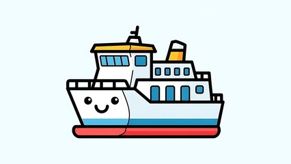 Cartoon Ferry Boat with Smiling Face.