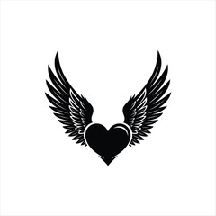 Obraz premium Detailed black winged heart silhouette a tattoo design vector illustration