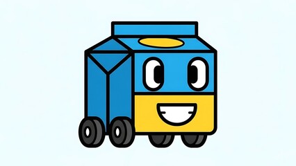 Cartoon Blue Truck with Smiling Face.