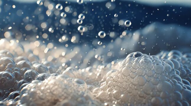 Mesmerizing Close-Up of Effervescent Water Bubbles Creating a Dynamic and Refreshing Surface Texture, Capturing the Purity and Movement of Liquid