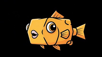 Cartoon Yellow Fish Illustration on Black.
