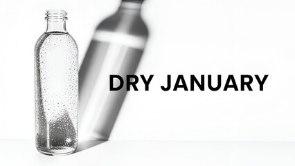 Clear glass water bottle with droplets on a white background  