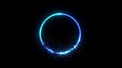 Obraz premium Glowing Blue Circle with Sparkling Particles on Black Background