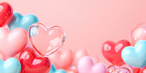 Valentine heart balloon pastel romantic love celebration holiday sweet dreamy background floating glossy decoration tender couple festive pink gift surprise invitation card design