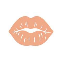 Vibrant peach colored lips with white lines on pure white background
