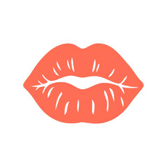 Vibrant coral colored lips with white details on clean background