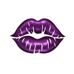 Vibrant purple lips with sharp white lines on shiny surface