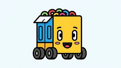 Cartoon Train with Colorful Cargo Wagon.