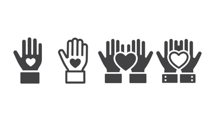 Obraz premium Four stylized hands with hearts inside them are shown in a row.