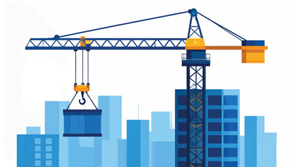 Tower Crane Lifting Container at Construction Site.