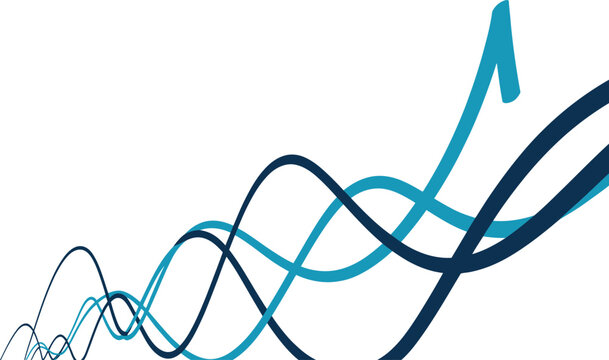 abstract blue and dark blue wavy lines forming graph shapes on transparent grid background