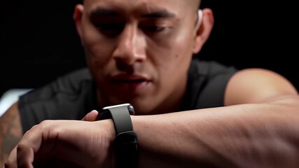 Close-up shot of athlete checking progress on a smartwatch during an intense workout - Powered by Adobe