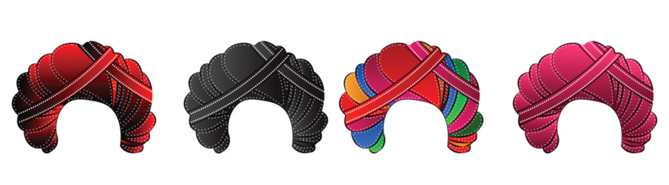 indian traditional turban pagdi vector icon set rajasthani gujarati sikh wedding headwear illustration