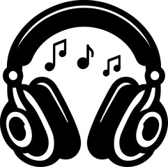 Stylized headphones with musical notes, representing sound and rhythm