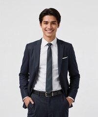 smiling filipino guy on oversized shirt fit model pose on white background