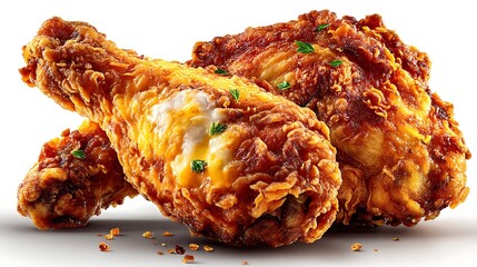 Crispy fried chicken drumsticks closeup with herbs, a delicious and tempting food picture