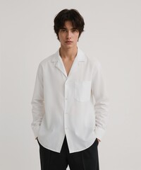 smiling filipino guy on oversized shirt fit model pose on white background