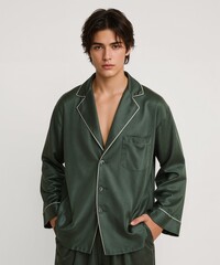 smiling filipino guy on oversized shirt fit model pose on white background