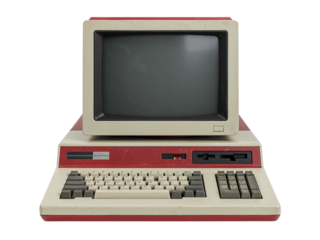 Retro personal computer with a built in keyboard and crt monitor isolated on transparent background