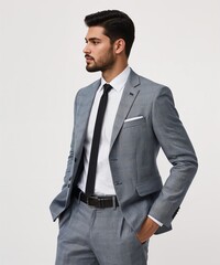 side view filipino guy on oversized shirt fit model pose on white background