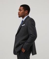 side view filipino guy on oversized shirt fit model pose on white background